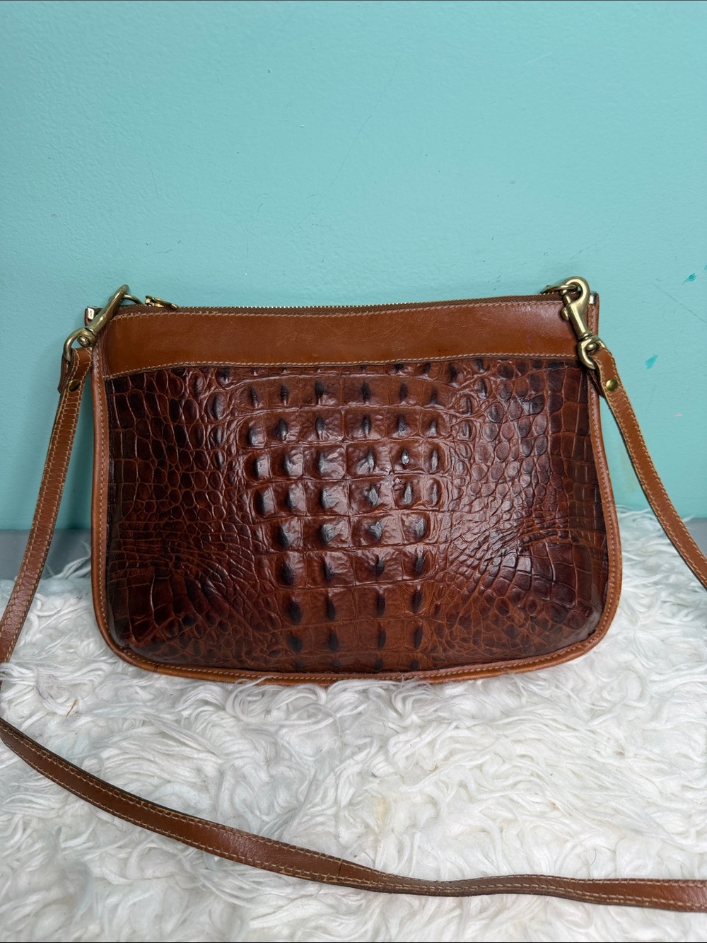 Brahmin Vintage Brown Croc-Embossed Leather Crossbody Bag